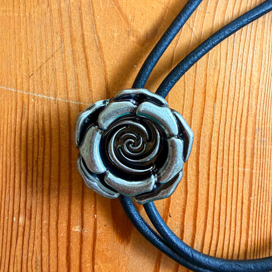 Silver Rose Bolo Tie