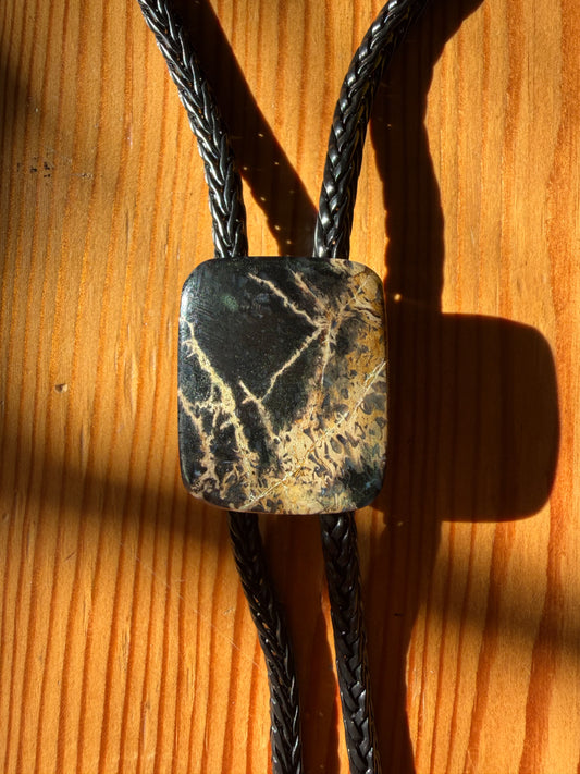 Dinosaur Jasper Metal Chain Bolo Tie