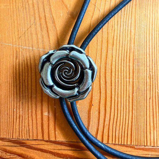 Silver Rose Bolo Tie