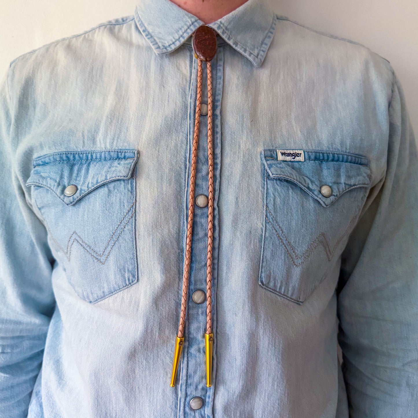 Garden Quartz Bolo Tie - Beige/ Natural Braided Leather Cord, Gold SUN Tips