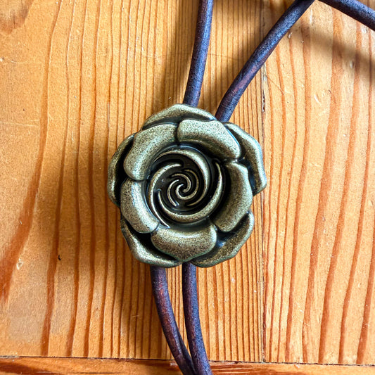 Brass Rose Bolo Tie