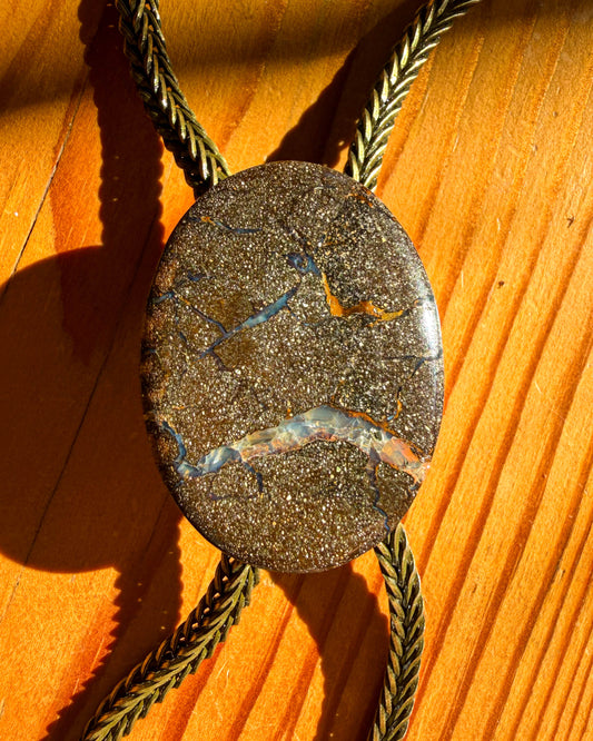Boulder Opal Metal Chain Bolo Tie