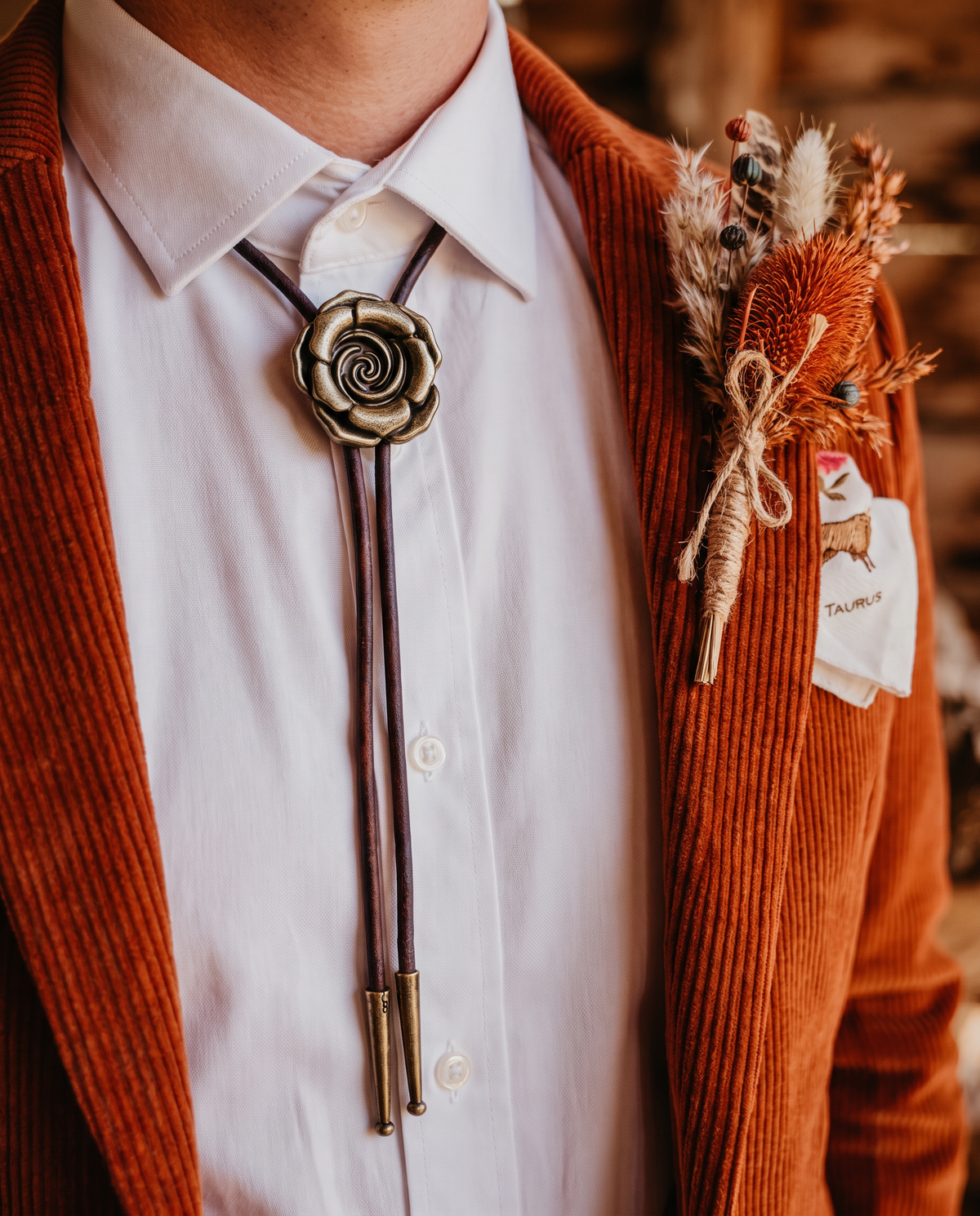 Brass Rose Bolo Tie