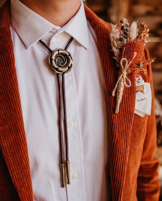 Brass Rose Bolo Tie