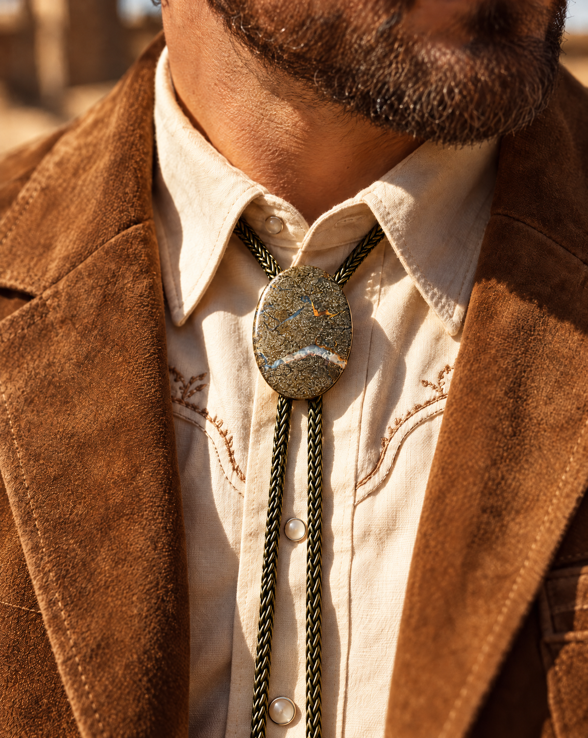 Boulder Opal Metal Chain Bolo Tie