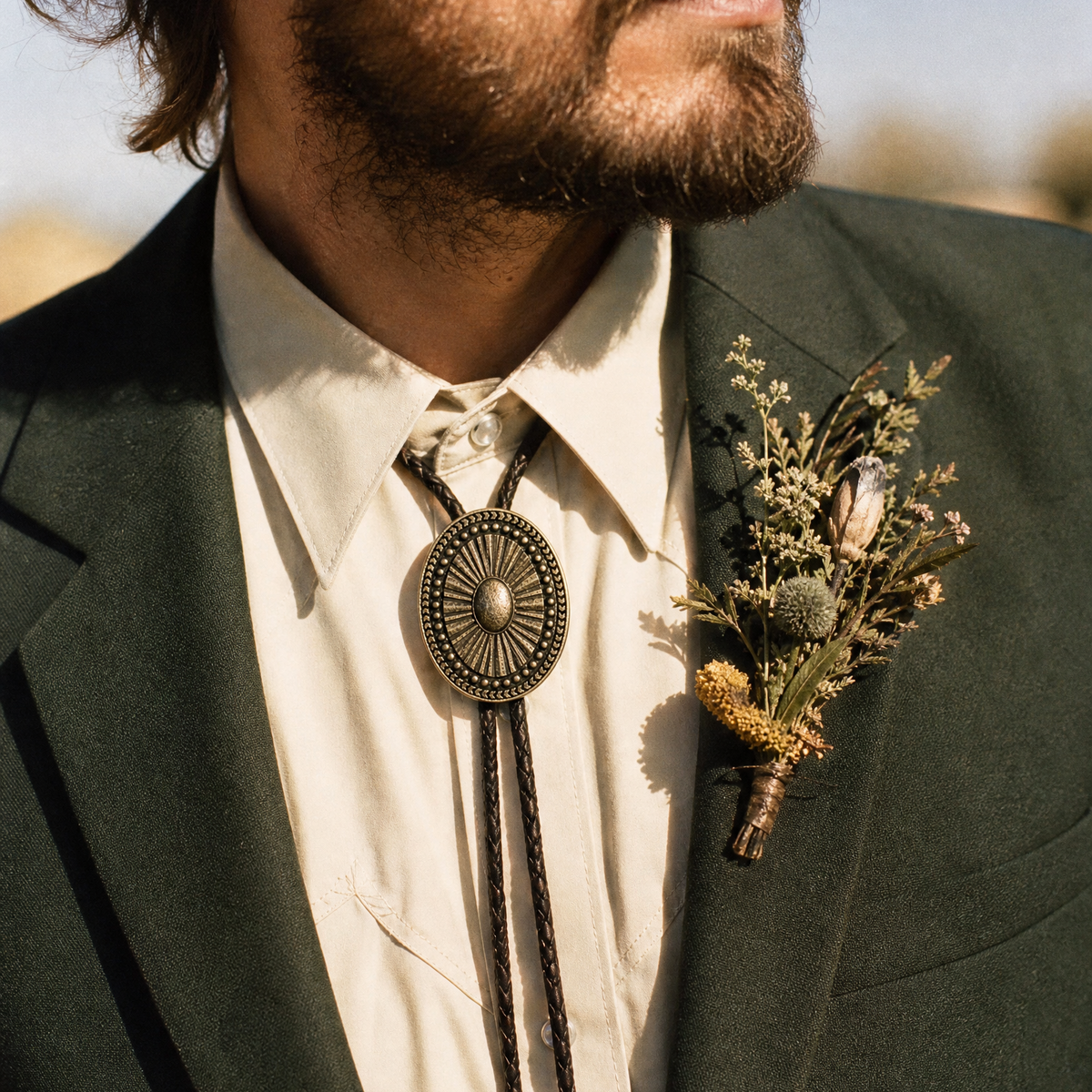 Brass Concho Bolo Tie