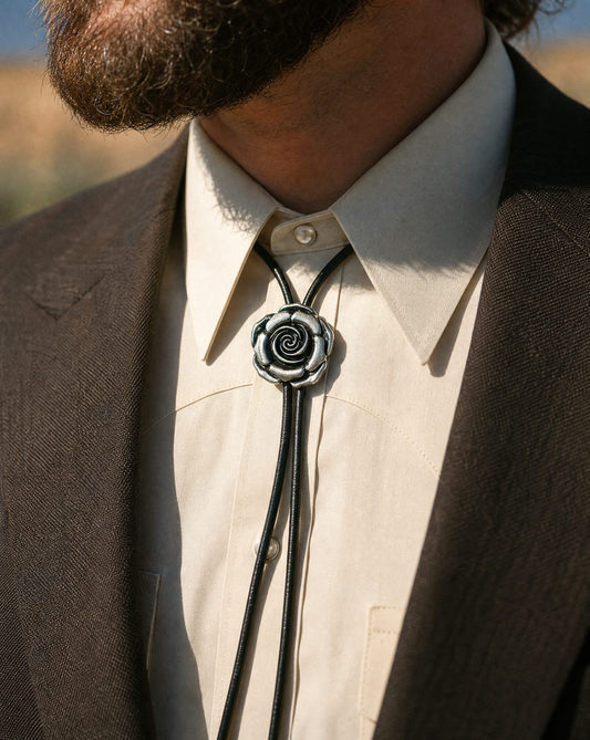 Silver Rose Bolo Tie