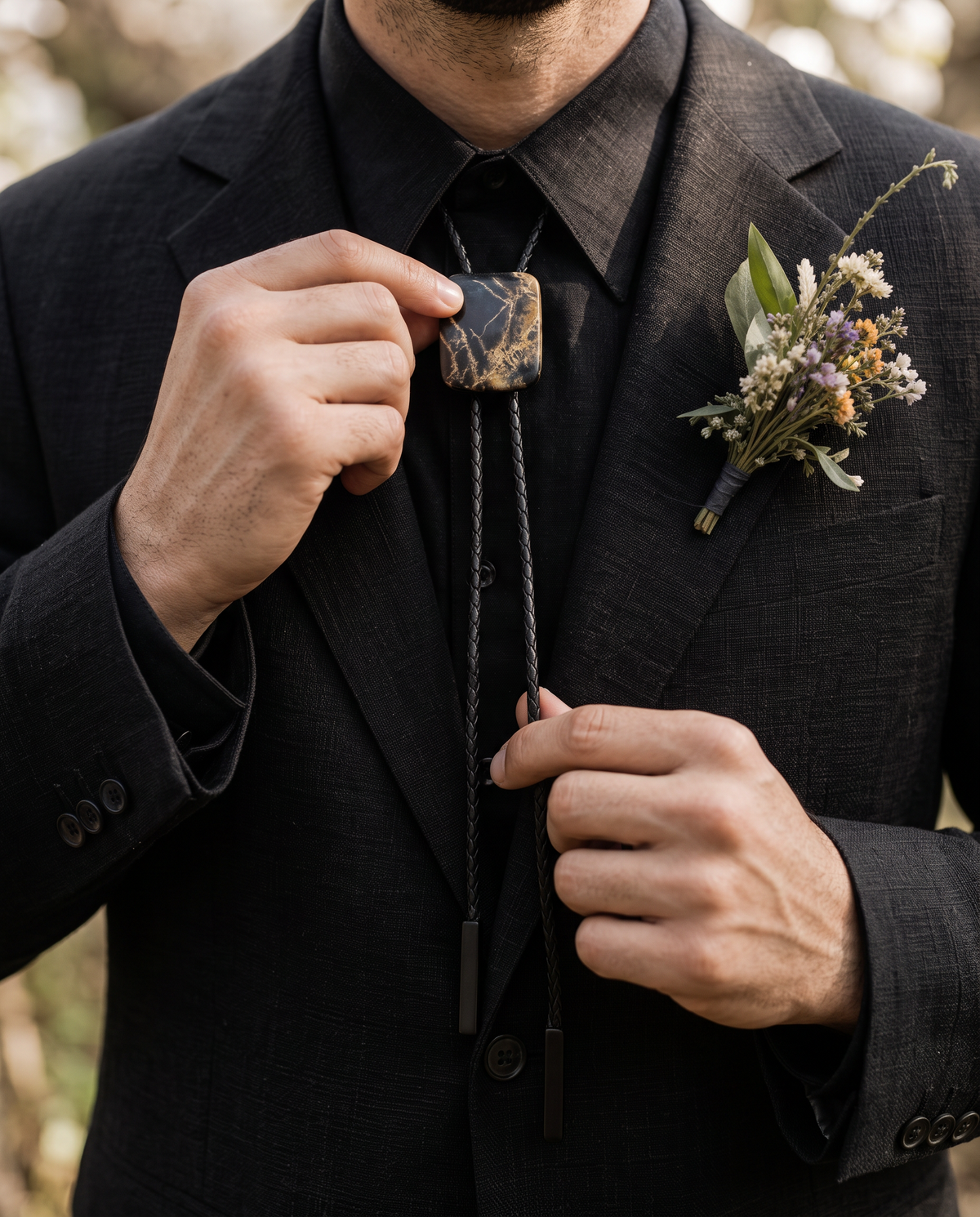 Dinosaur Jasper Metal Chain Bolo Tie