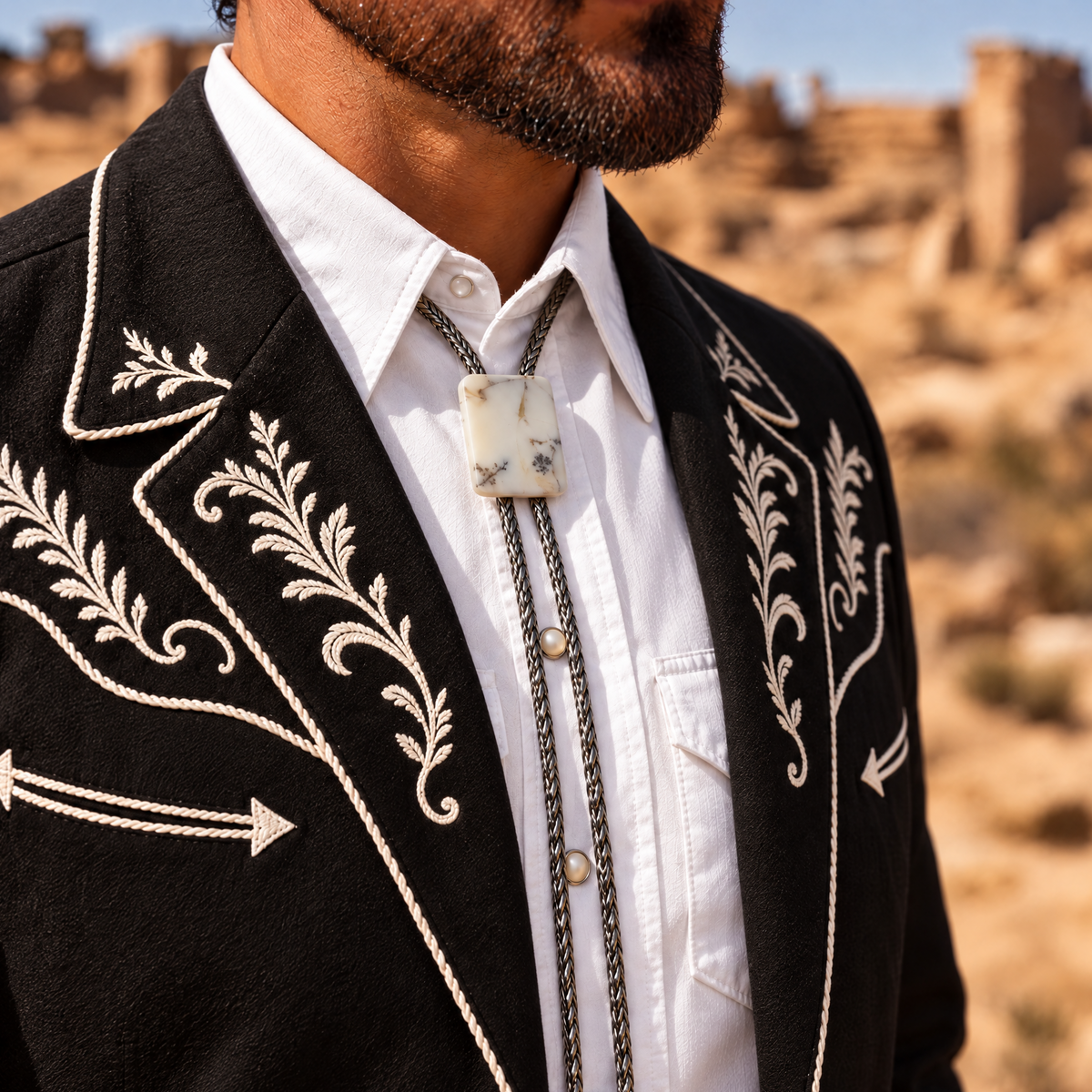 Dendritic Opal Metal Chain Bolo Tie