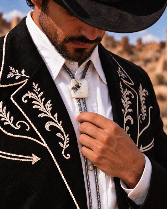 Dendritic Opal Metal Chain Bolo Tie