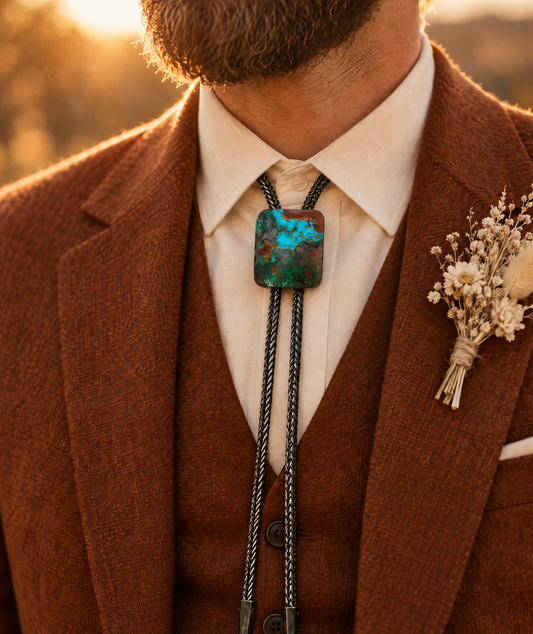 Australian Chrysocolla Metal Chain Bolo Tie